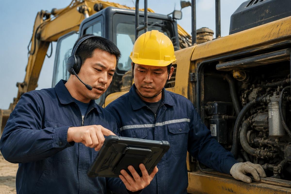 24/7 excavator diagnostic tool technical support Technical support specialist walking a site technician through diagnostic steps