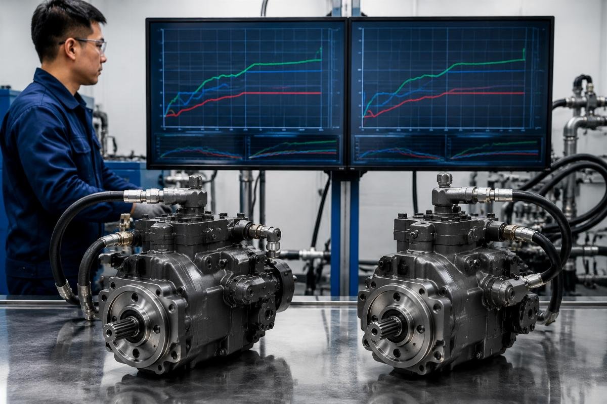 Aftermarket hydraulic pump performance matches OEM standards Side by side comparison of OEM and aftermarket hydraulic pump test results