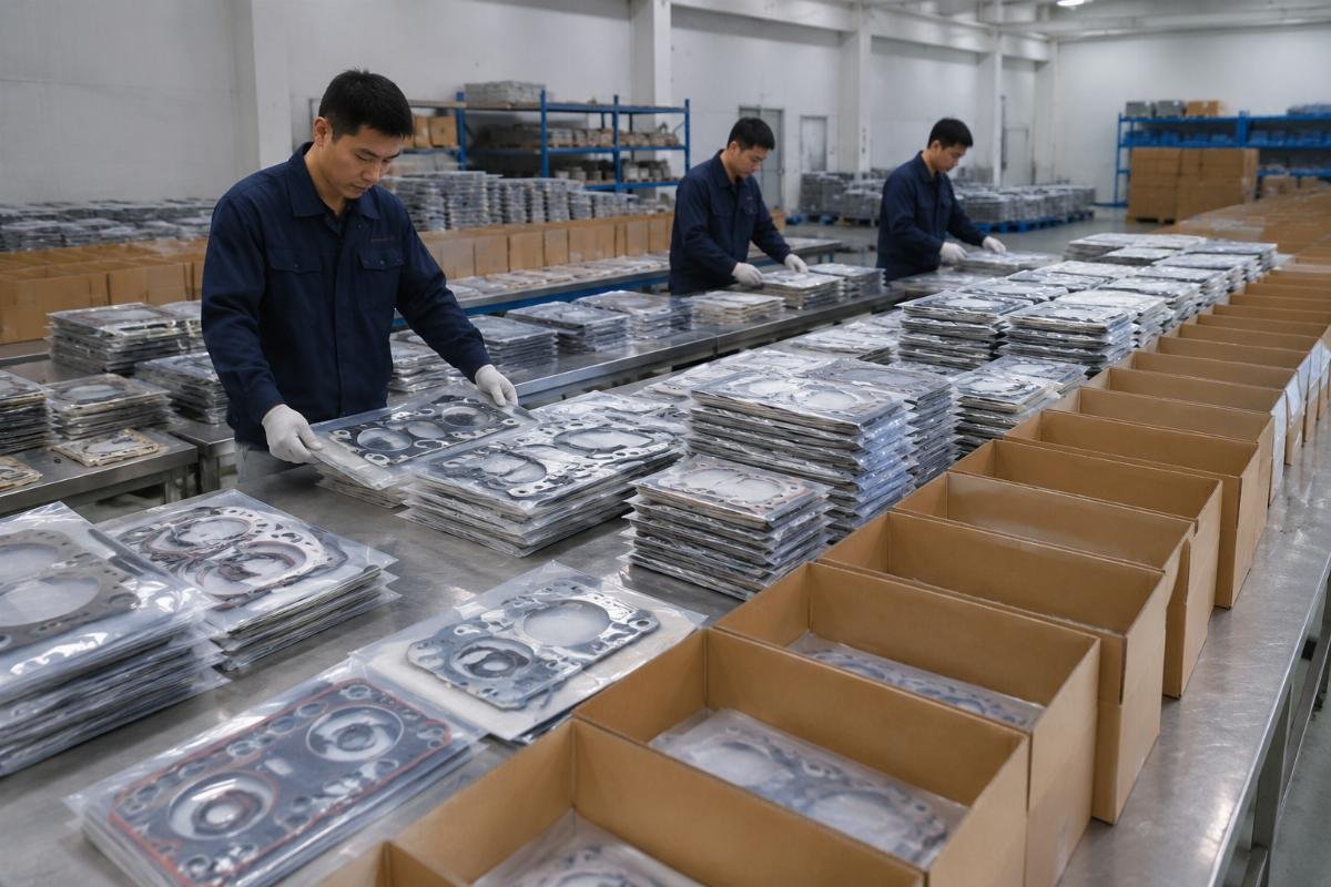 Bulk gasket kit order preparation Mixed brand overhaul gasket kit order being prepared for bulk shipment