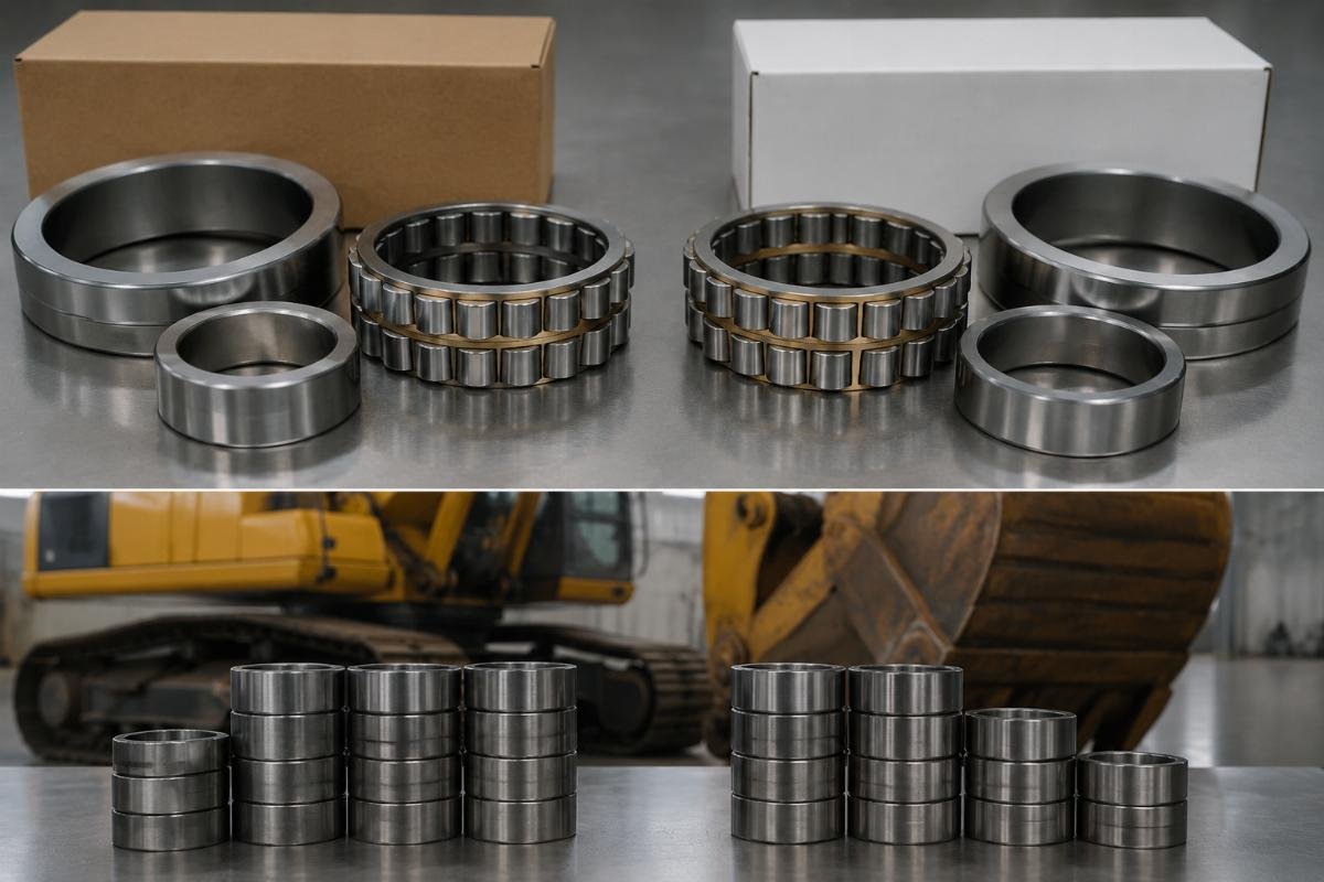 Cost comparison of OEM vs certified aftermarket excavator bearing sets A side-by-side comparison of OEM and aftermarket excavator bearing sets with identical material and dimension markings