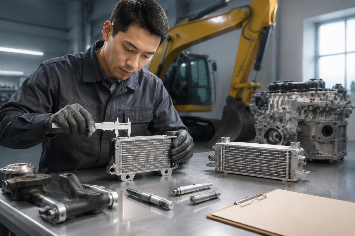 Excavator engine oil cooler compatibility verification process Step by step checklist for verifying excavator engine oil cooler part compatibility