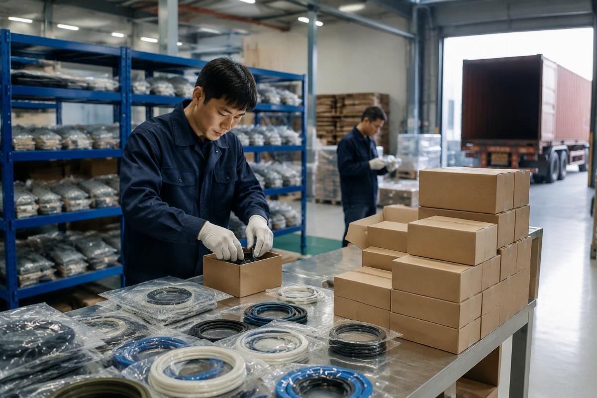 fast global seal kit shipping Warehouse staff packing hydraulic cylinder seal kit orders for global shipment