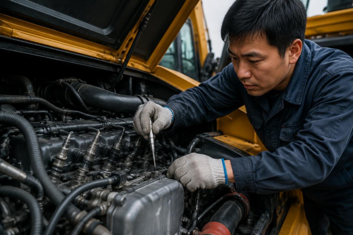 Fast glow plug replacement to reduce equipment downtime A repair technician installing a verified glow plug on an excavator engine