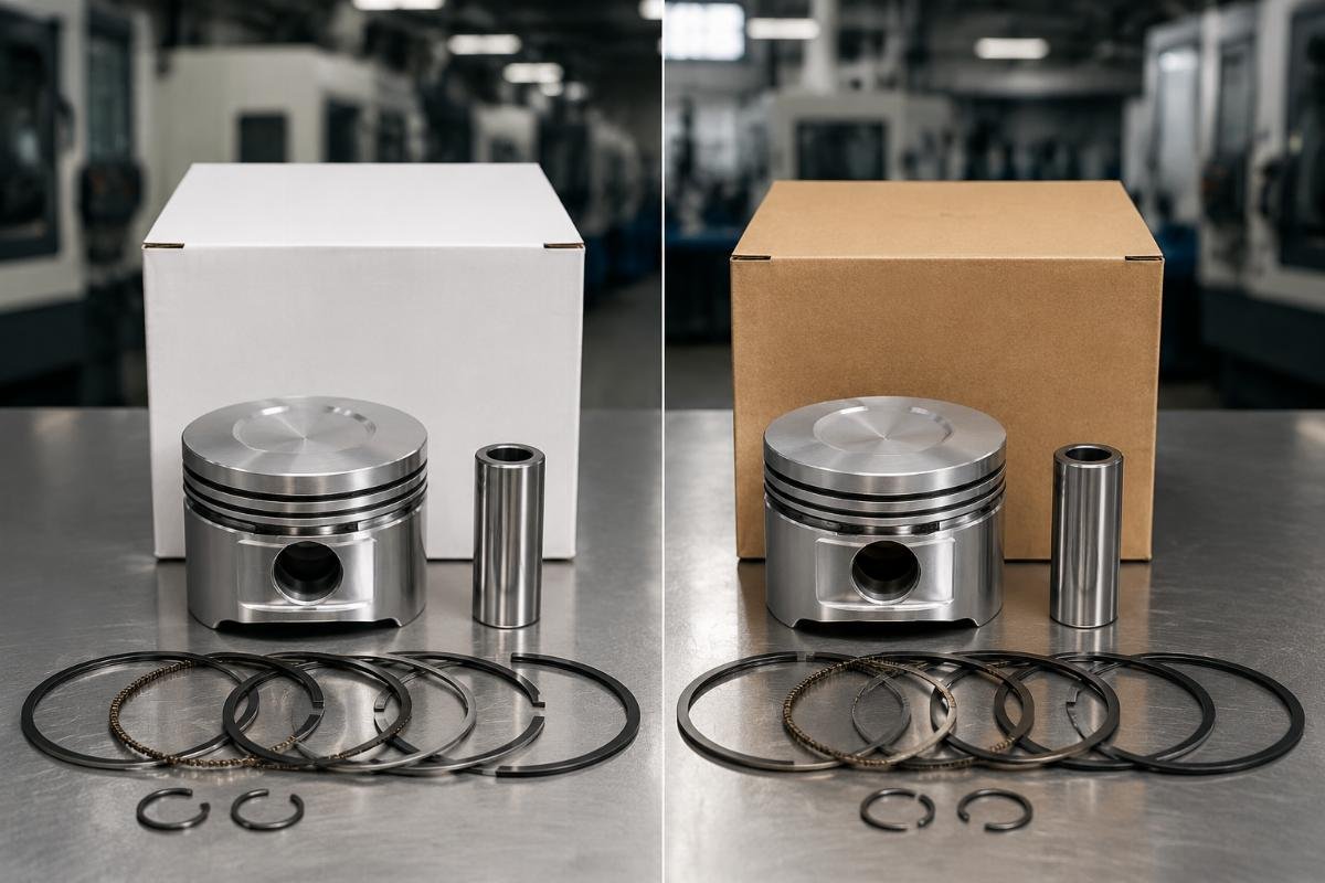 Side by side pricing comparison between OEM and direct China sourced piston kits A side by side comparison showing OEM pricing labels and direct supplier pricing for the same piston kit