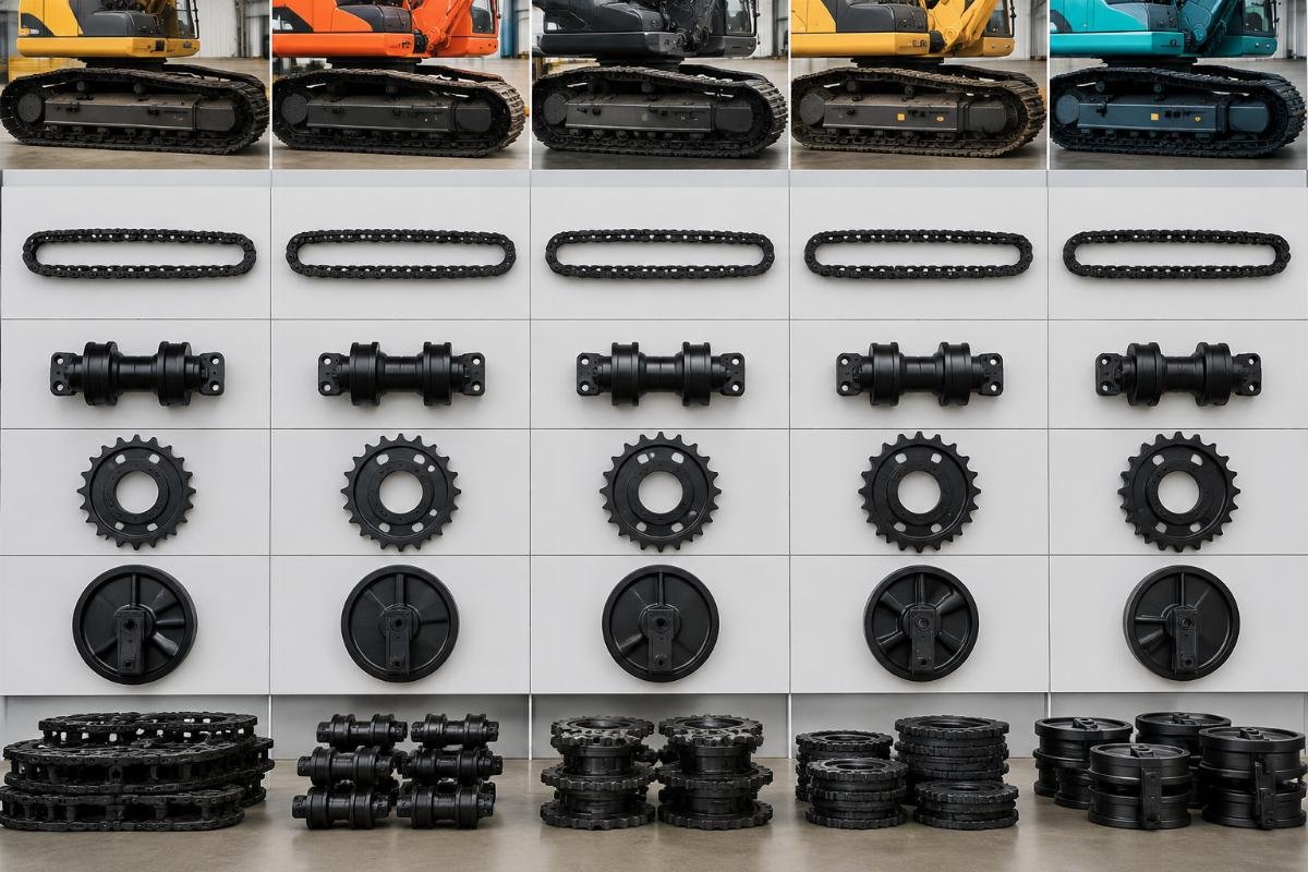 track chain roller sprocket idler brand matching Comparison chart of undercarriage part compatibility across major excavator brands